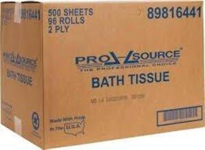 DESCRIPTION: (1) CASE OF (96) ROLLS OF BATHROOM TISSUE BRAND/MODEL: PRO SOURCE SIZE: 2 PLY RETAIL$: $80.90 EA QTY: 1