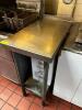 DESCRIPTION 30" X 16" STAINLESS TABLE W/ 1" BACK SPLASH SIZE 30" X 16" LOCATION KITCHEN QTY 1 - 2