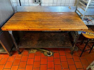 DESCRIPTION 60" X 30" BUTCHER BLOCK TABLE TOP W/ BASE. SIZE 60" X 30" LOCATION KITCHEN QTY 1