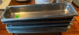 DESCRIPTION (6) HALF SIZE LONG STAINLESS INSERTS SIZE 2" DEEP THIS LOT IS: SOLD BY THE PIECE LOCATION ROOM 1 QTY 6