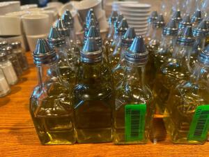 DESCRIPTION (15) OLIVE OIL DECANTERS. THIS LOT IS: SOLD BY THE PIECE LOCATION ROOM 1 QTY 15