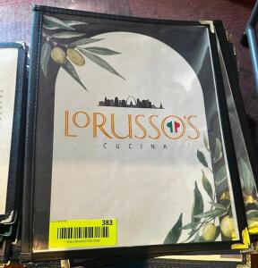 DESCRIPTION (24) LORUSSO'S CLEAR PLASTIC MENUS W/ COVERS THIS LOT IS: SOLD BY THE PIECE LOCATION ROOM 1 QTY 24