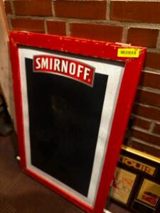 DESCRIPTION SMIRNOFF SIDE WALK SANDWICH BOARD SIGN / CHALK BOARD. LOCATION ROOM 1 QTY 1