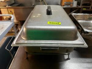 DESCRIPTION FULL SIZE CHAFFER DISH W/ STAND, LID, AND WATER PAN LOCATION KITCHEN QTY 1