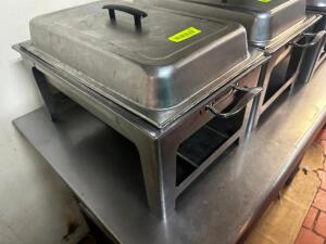 DESCRIPTION FULL SIZE CHAFFER DISH W/ STAND, LID, AND WATER PAN LOCATION KITCHEN QTY 1