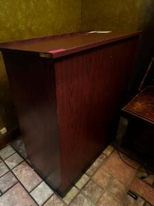 DESCRIPTION LAMINATE CHERRY HOSTESS STAND LOCATION ENTRANCE QTY 1