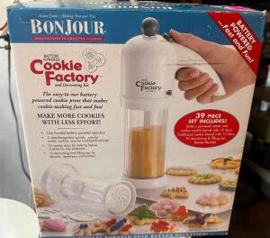 DESCRIPTION COOKIE FACTORY COOKIE PRESS. ADDITIONAL INFORMATION W/ BOX LOCATION BASEMENT 1 QTY 1