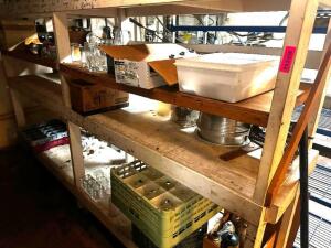 DESCRIPTION CONTENTS OF WOODEN SHELF - ASSORTED GLASSES AND SMALL WARES. THIS LOT IS: ONE MONEY LOCATION BASEMENT 1 QTY 1