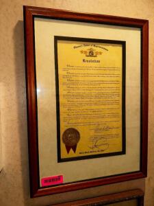 DESCRIPTION FRAMED MISSOURI HOUSE RESOLUTION LOCATION OFFICE HALL QTY 1