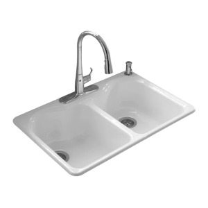 HARTLAND DROP-IN CAST IRON DOUBLE BOWL 4-HOLE KITCHEN SINK