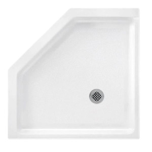 NEO ANGLE SOLID SURFACE SINGLE THRESHOLD SHOWER PAN IN WHITE