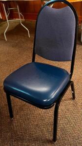 DESCRIPTION: (8) METAL FRAMED BLUE PADDED STACK CHAIRS. LOCATION: ROOM 3 QTY: 8