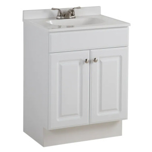 24" WHITE SINGLE SINK BATHROOM VANITY WITH WHITE CULTURED MARBLE TOP