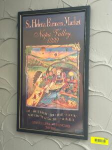 DESCRIPTION: ST. HELENA FARMERS MARKET 1999 FRAMED PRINT SIZE: 20" X 12" LOCATION: ROOM 1 THIS LOT IS: ONE MONEY QTY: 1