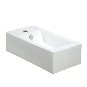WHITE WALL-MOUNT RECTANGULAR BATHROOM SINK WITH OVERFLOW DRAIN