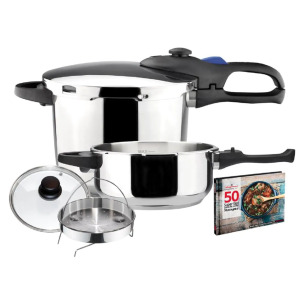 FAVORIT 4.2 QT. AND 6.3 QT. STAINLESS STEEL PRESSURE COOKER SET