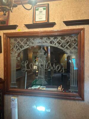 DESCRIPTION: LO RUSSO'S GLASS WINDOW SIZE: 63" X 50" LOCATION: ENTRANCE THIS LOT IS: ONE MONEY QTY: 1