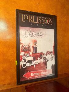 DESCRIPTION: FRAMED LORUSSO'S PRINT SIZE: 34" X 53" LOCATION: BANQUET ROOM THIS LOT IS: ONE MONEY QTY: 1