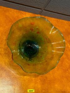 DESCRIPTION: DECORATIVE BLOWN GLASS BOWLS WITH WALL MOUNT SIZE: APPROX. 22" LOCATION: BANQUET ROOM THIS LOT IS: ONE MONEY QTY: 1