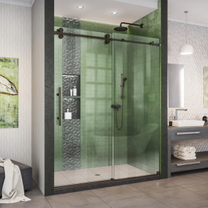 ENIGMA-XO FRAMELESS SLIDING DOOR IN OIL RUBBED BRONZE WITH CLEAR SHOWER DOOR