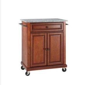 ROLLING KITCHEN CART IN CHERRY WITH GRANITE TOP