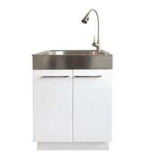 ALL-IN-ONE 24.2 IN. X 21.3 IN. X 33.8 IN. STAINLESS STEEL LAUNDRY SINK AND WHITE 2 DOOR CABINET