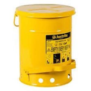 DESCRIPTION: (1) OIL CAN WITH FOOT COVER BRAND/MODEL: JUSTRITE #09101 INFORMATION: YELLOW, STEEL SIZE: 6 GALLON RETAIL$: $97.00 EA QTY: 1