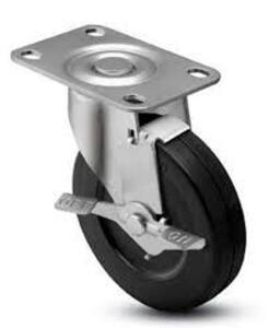 DESCRIPTION: (4) HARD RUBBER SWIVEL WITH BRAKE CASTER BRAND/MODEL: WORKSMART #CA5SBR-RB INFORMATION: SWIVEL WITH RUBBER DONUT AND BRAKE SIZE: 5" RETAI