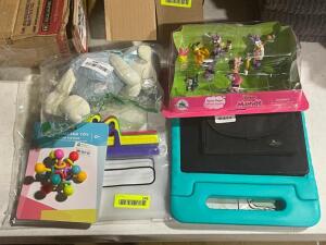 SMALL GROUP OF CHILDREN TOYS, REUSABLE FOOD BAGS AND AN IPAD CASE