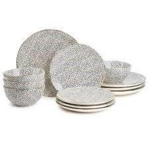 DESCRIPTION: (1) 12 PIECE DINNERWARE SET BRAND/MODEL: THYME AND TABLE INFORMATION: WHITE WITH BLACK SWIRL RETAIL$: $50.00 EA QTY: 1