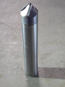 DESCRIPTION: (2) SOLID CARBIDE TAPER FORM BARREL CUTTER END MILLS BRAND/MODEL: ACCUPRO 03318037 SIZE: 45DEG ANG./SIDE 1/4" LOC 0.500" SM END DIA RETAI