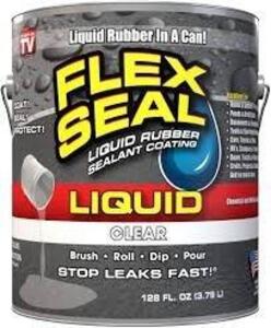 DESCRIPTION: (1) LIQUID RUBBER BRAND/MODEL: FLEX SEAL INFORMATION: CLEAR SIZE: 1 GALLON RETAIL$: $343.40 EA QTY: 1