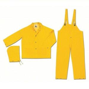 DESCRIPTION: (10) CLASSIC INDUSTRIAL STANDARD RAIN SUIT WITH DETACHABLE HOOD BRAND/MODEL: MCR SAFETY #2303XL INFORMATION: YELLOW SIZE: XL RETAIL$: $22