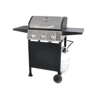 BLACK AND SILVER/PORCELAIN AND STAINLESS STEEL 3-BURNER LIQUID PROPANE GAS GRILL