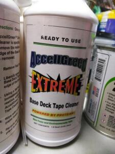 DESCRIPTION: (6) BASE DECK TAPE CLEANER BRAND/MODEL: ACCELLGREEN EXTREME SIZE: 1 QT RETAIL$: $8.00 EA QTY: 6