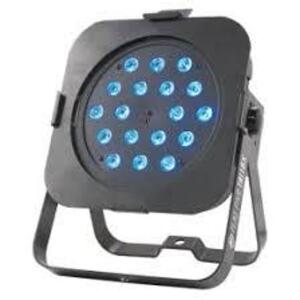 DESCRIPTION: (1) ULTRA BRIGHT SLIM LIGHT BRAND/MODEL: FLAT PAR #TRI18X INFORMATION: DMX-512. BLACK BASE RETAIL$: $199.99 EA QTY: 1