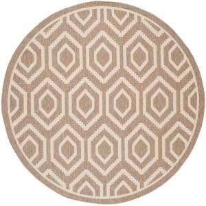 COURTYARD BROWN/BONE 8 FT. X 8 FT. ROUND GEOMETRIC INDOOR/OUTDOOR AREA RUG