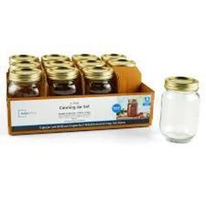 DESCRIPTION: (12) CANNING JARS BRAND/MODEL: MAINSTAYS INFORMATION: CLEAR, GLASS JARS, LIDS AND RINGS INCLUDED SIZE: 1 QT RETAIL$: $10.47 EA QTY: 12