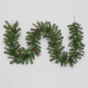 9FT CHRISTMAS PRE-LIT LED DECORATED ARTIFICIAL PINE GARLAND WHITE