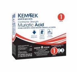 DESCRIPTION: (1) MURIATIC ACID BRAND/MODEL: KEMTEK POOL AND SPA SIZE: 1 GALLON RETAIL$: $20.00 EA QTY: 1
