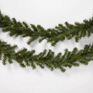 9' PRE-LIT ARTIFICIAL PINE CHRISTMAS GARLAND CLEAR LIGHTS