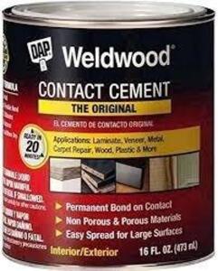 DESCRIPTION: (1) CONTACT CEMENTBRAND/MODEL: DAP WELDWOODSIZE: 32 FL OZRETAIL$: $33.96 TOTALQTY: 1
