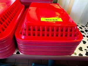 DESCRIPTION (12) RED PLASTIC FOOD BASKETS LOCATION COUNTER QTY 12