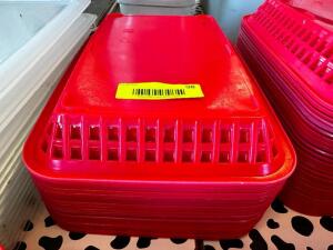 DESCRIPTION (12) RED PLASTIC FOOD BASKETS LOCATION COUNTER QTY 12