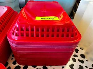 DESCRIPTION (12) RED PLASTIC FOOD BASKETS LOCATION COUNTER QTY 12