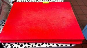 DESCRIPTION (4) 24" X 18" RED PLASTIC CUTTING BOARDS. LOCATION COUNTER QTY 4