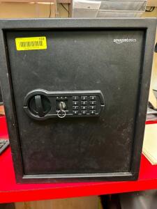 DESCRIPTION AMAZON BASICS SAFE W/ DIGITAL COMBO PAD AND KEY. ADDITIONAL INFORMATION OPEN, HAVE THE KEY. DO NOT HAVE COMBO LOCATION OFFICE QTY 1