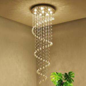 MODERN CRYSTAL SPIRAL RAINDROP CHANDELIER FLUSH MOUNT LED LIGHT FIXTURE