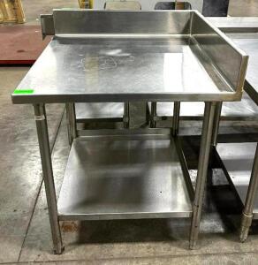 STAINLESS STEEL TABLE WITH BACK AND SIDESPLASH WITH WELDED STAINLESS UNDERSHELF