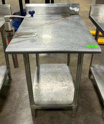 STAINLESS STEEL TABLE WITH BACKSPLASH, STAINLESS UNDERSHELF AND CAN OPENER ATTACHMENT